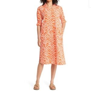 MASAI COPENHAGEN Nydela Ruffle Cotton Seersucker Dress Pockets Orange Size Small
